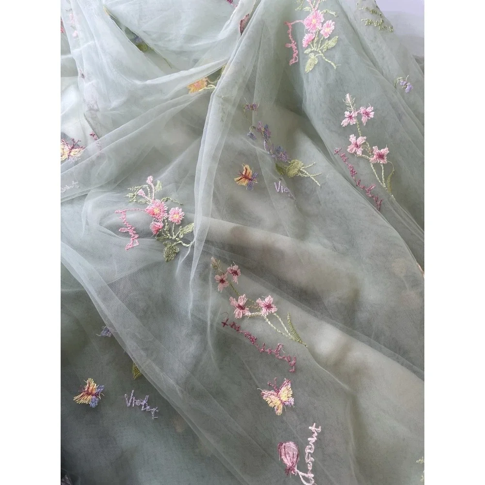 Green Floral Midi Dress with Sheer Puff Sleeves - Picture 9 of 12